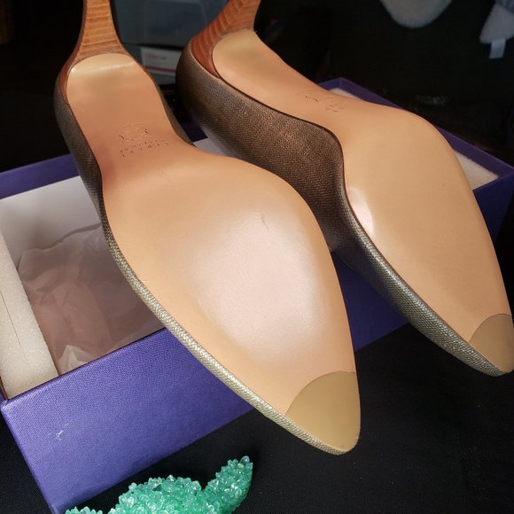 Stuart Weitzman Miami Topo Summer Linen Pump with hurrache stacked heel - Picture 7 of 8